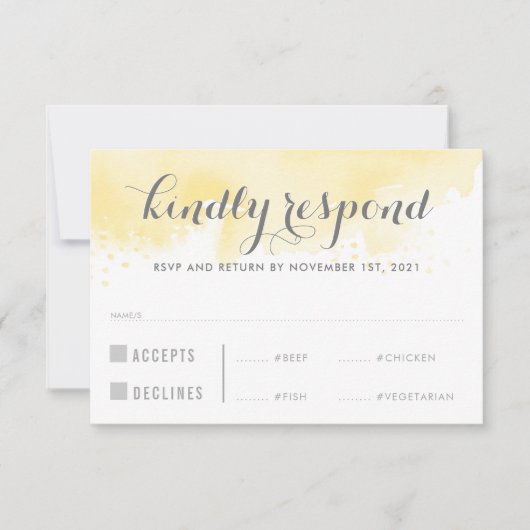 RSVP返信RESPONSE黄色の水色の食事 出欠カード (正面)