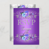 RSVP返信Sweet 16 16白い紫の花 出欠カード (正面/裏面)
