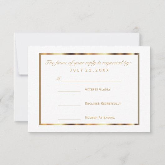 RSVP金ゴールドと白色 出欠カード (正面)
