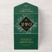 Rsvp金ゴールドと緑のフレームを備えた結婚緑 オールインワン招待状 (外側)