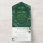 Rsvp金ゴールドと緑のフレームを備えた結婚緑 オールインワン招待状 (内側)