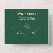 Rsvp金ゴールドと緑のフレームを備えた結婚緑 オールインワン招待状 (裏面)