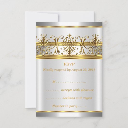 RSVP金ゴールドシルバーホワイトおよび金ゴールドプラークパーティー 出欠カード (裏面)