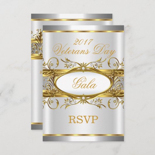 RSVP金ゴールドシルバーホワイトおよび金ゴールドプラークパーティー 出欠カード (正面/裏面)