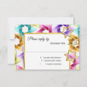 RSVP金ゴールドスターカラフルダマスク 招待状 (正面)