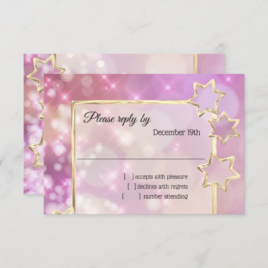 RSVP金ゴールドスターピンク《写真》ぼけ味ライト 招待状 (正面/裏面)