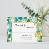 RSVP金ゴールドスターブルーグリーンダマスク 招待状 (スタンド正面)