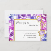 RSVP金ゴールドスターブルーパープルダマスク 招待状 (正面)