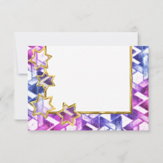 RSVP金ゴールドスターブルーパープルダマスク 招待状 (裏面)