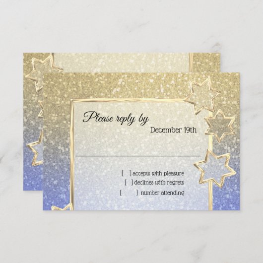 RSVP金ゴールドスターブルー金ゴールド グラデーション 招待状 (正面/裏面)