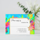 RSVP金ゴールドスター抽象芸術ターコイズ絞り染め 招待状 (スタンド正面)