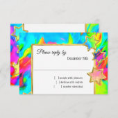 RSVP金ゴールドスター抽象芸術ターコイズ絞り染め 招待状 (正面/裏面)