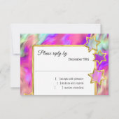 RSVP金ゴールドスター抽象芸術ターコイズ絞り染め 招待状 (正面)