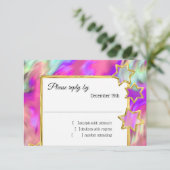 RSVP金ゴールドスター抽象芸術ターコイズ絞り染め 招待状 (スタンド正面)