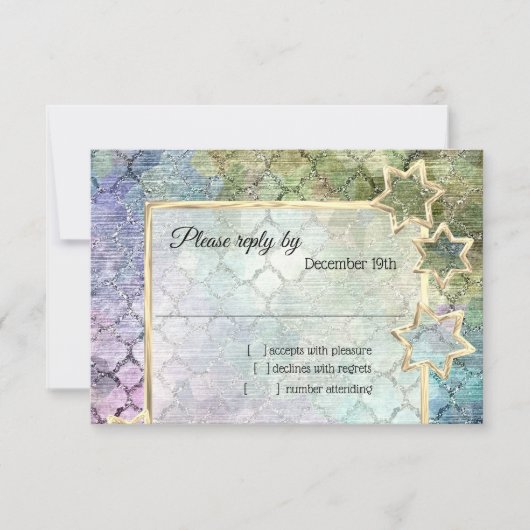 RSVP金ゴールドスター抽象芸術パープルグリーンブルー 招待状 (正面)
