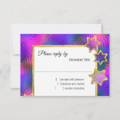 RSVP金ゴールドスター抽象芸術パープルブルーピンク 招待状 (正面)