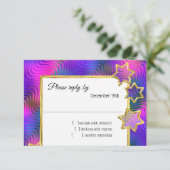 RSVP金ゴールドスター抽象芸術パープルブルーピンク 招待状 (スタンド正面)