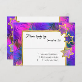 RSVP金ゴールドスター抽象芸術パープルブルーピンク 招待状