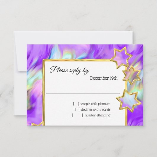 RSVP金ゴールドスター抽象芸術パープル絞り染め 招待状 (正面)