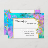RSVP金ゴールドスター抽象芸術ブルーグリーンピンク 招待状 (正面/裏面)