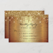 RSVP金ゴールドドリップスパークグリッター結婚のブライダルショウ 出欠カード (正面/裏面)