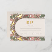 RSVP金ゴールドピンク返信ヴィンテージアールヌーボー 箔シーズンポストカード (正面/裏面)