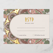 RSVP金ゴールドピンク返信ヴィンテージアールヌーボー 箔シーズンポストカード (正面)