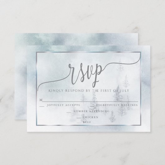 RSVP食事の選択 |シルバーブルー冬のワンダーランド 出欠カード (正面/裏面)