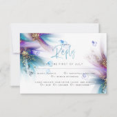 RSVP食事の選択 |ティール（緑がかった色）紫抽象芸術フローラ 出欠カード (正面)