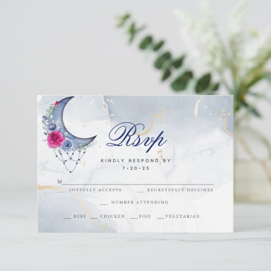 RSVP食事の選択 | ネイビカスタムー水彩洗剤 出欠カード (スタンド正面)