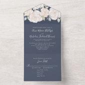 RSVP食事クラシックオプション赤面フローラバラ青 オールインワン招待状 (内側)