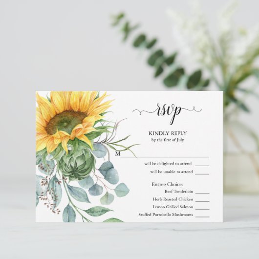 RSVP食事チョイスひまわり素朴花 出欠カード (スタンド正面)