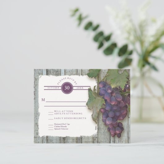RSVP食事メニューオプションヴィンテージウッドnヴィネヤード 出欠カード (スタンド正面)