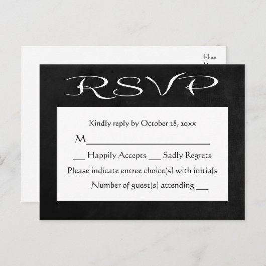 RSVP黒素朴と白の黒板（食事なし） インビテーションポストカード (正面/裏面)
