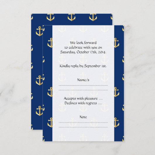 RSVP -いかり(ボート航海のいかり) -青色の金ゴールド (正面/裏面)