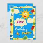 RSVP かわいらし – 誕生日パーティー インビテーションポストカード (正面/裏面)