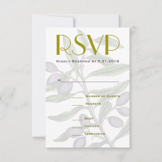 RSVP |の緑の紫色を結婚するオリーブの枝 (正面)