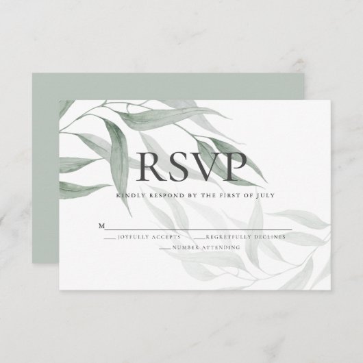 RSVP | ほこりっぽいグリーンウォーター色のウッドランド離れの 招待状 (正面/裏面)