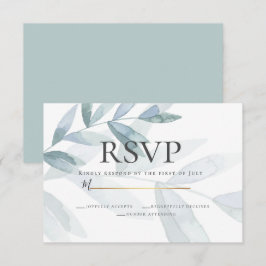 RSVP |ほこりっぽいブルーウォーターカラーユーカリ葉の 招待状