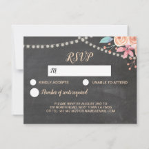 RSVP ウェディングカード ピーチ コーラル ライト フラワー
