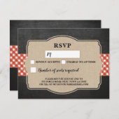 RSVP ウェディング カード 赤 ギンガム BBQ バルーン (正面/裏面)
