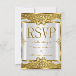 RSVP ウェディング ゴールド ホワイト パール ゴールデン フレーム 招待状