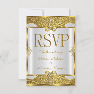 RSVP ウェディング ゴールド ホワイト パール ゴールデン フレーム 招待状