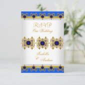 RSVP ウェディング ゴールド ロイヤルブルー ジェム ホワイト 招待状 (スタンド正面)