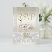 RSVP ウェディング スワン 白 パール レース ダマスク (スタンド正面)