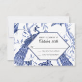 RSVP ウェディング ネイビー シノワーズリー ペコック バタフライ 招待状 (正面)