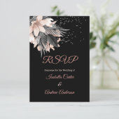 RSVP ウェディング ブラッシュ ピンク パーチ チャコール フラワーズ 招待状 (スタンド正面)