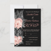 RSVP ウェディング ブラッシュ ピーチ チャコール フラワー ブラック 招待状 (正面)