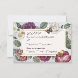 RSVP ウェディング ブルーム フラワーフラワー バタフライ ヴィンテージ 招待状
