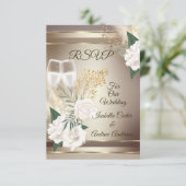 RSVP ウェディング ホワイトローズ シャンパン ゴールド ブロンズ 招待状 (スタンド正面)